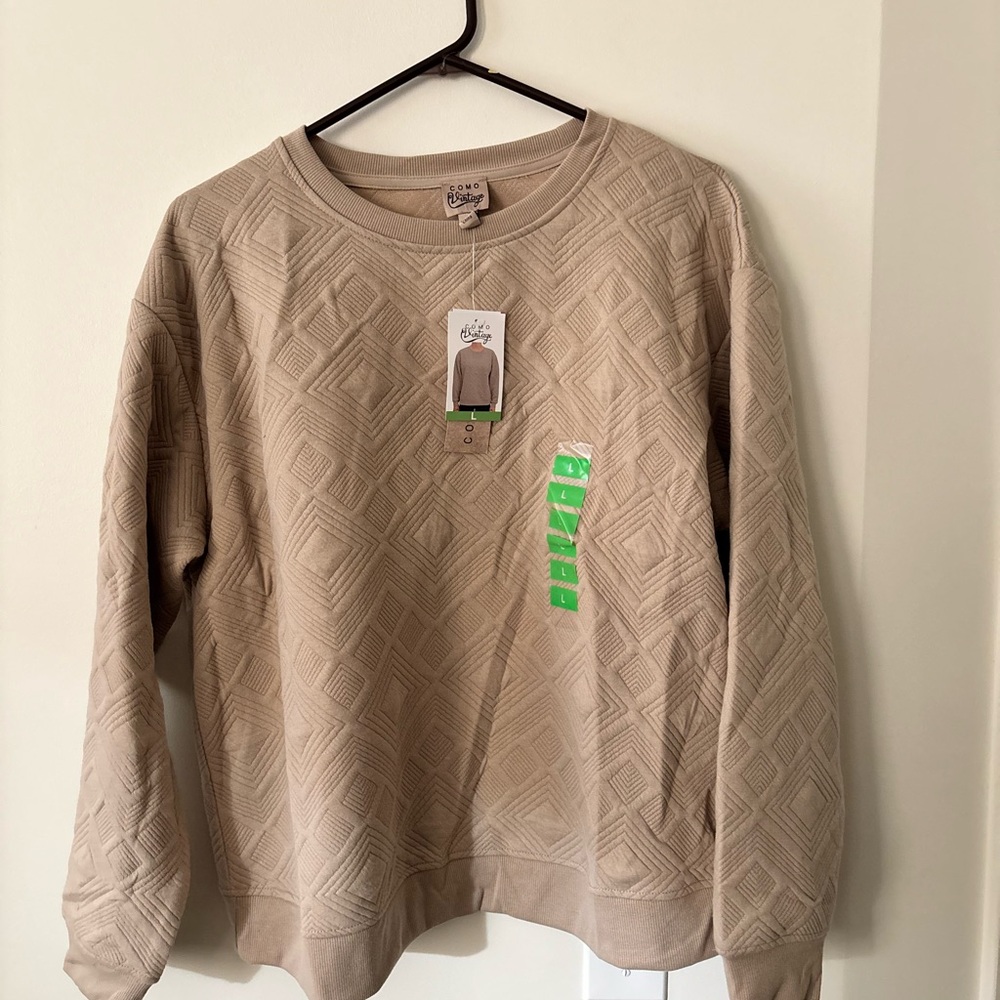 Textured Beige Women's Crewneck Sweatshirt